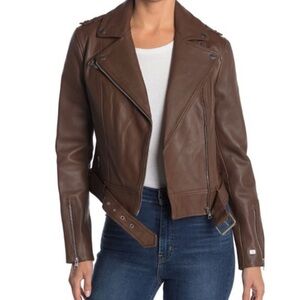 Soia & Kyo Dulce Leather Moto Jacket Chocolate Brown
